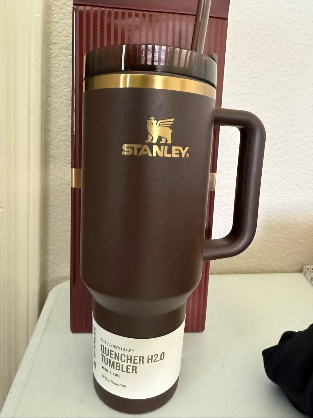 Stanley Brown Tumbler with Gold Logo and Trim